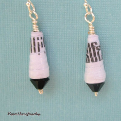 Paper Jewelry - Recycled Paper Earrings - Black and White