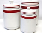Urban Farmhouse Vintage Canisters Red White Set of 3 - sweetie2sweetie Urban Farmhouse Vintage Canisters Red White Set of 3 - sweetie2sweetie