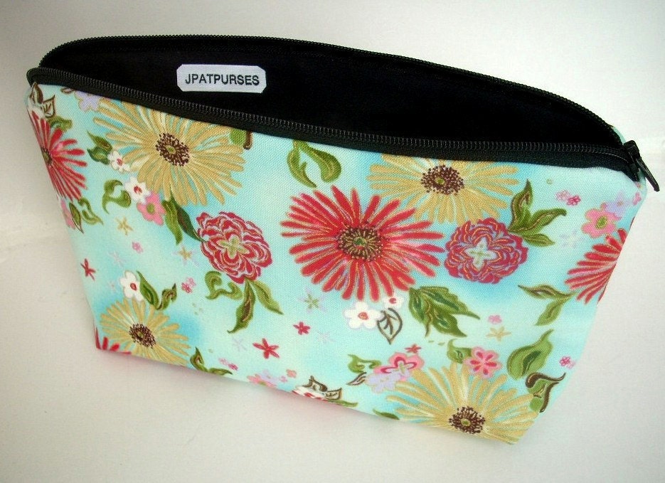 Large Cosmetic Bag Flat bottom Zipper Pouch (Padded) - NEW Formosa Blue