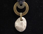urban artifact necklace - Lake Michigan petoskey coral fossil stone, two brass washers