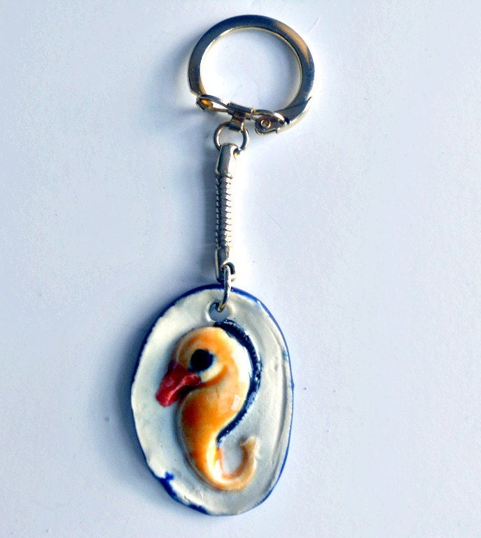 Seahorse ceramic pendant keychain