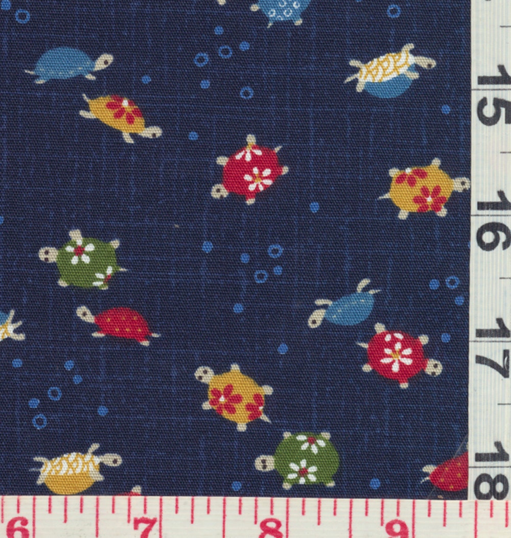 Japanese Fabric - Colorful Turtles/Tortoise on Blue, Half Yard