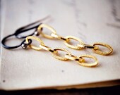 Chain Earrings Two Tone Gold Sterling Silver Gray Contrast Modern Minimal Fashion Under 25 Dainty Jewelry