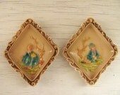 set of 2 vintage french inspired small art plaques shabby chic