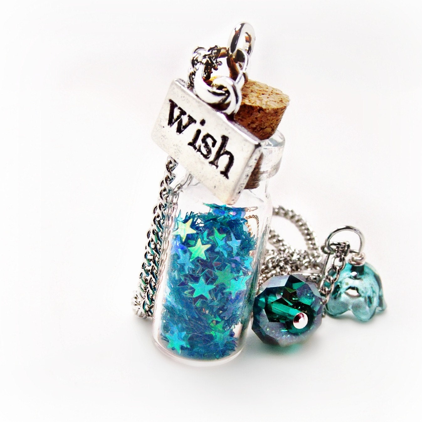Wishing Star Necklaces- blue Necklace-Star necklace-Glitter Necklace-Wish Necklace-Bottle Necklace