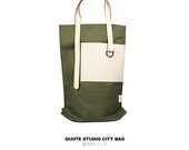 QUOTE leather n canvas City Bag -- Green