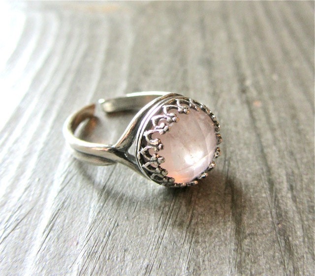 Lola Soft Pink Rose Quartz Cocktail Ring with Oxidized Sterling Silver
