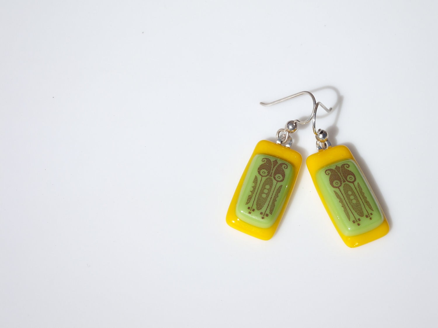 Birthday Gift, Handmade Glass Art Deco Earrings FREE SHIPPING (to USA)