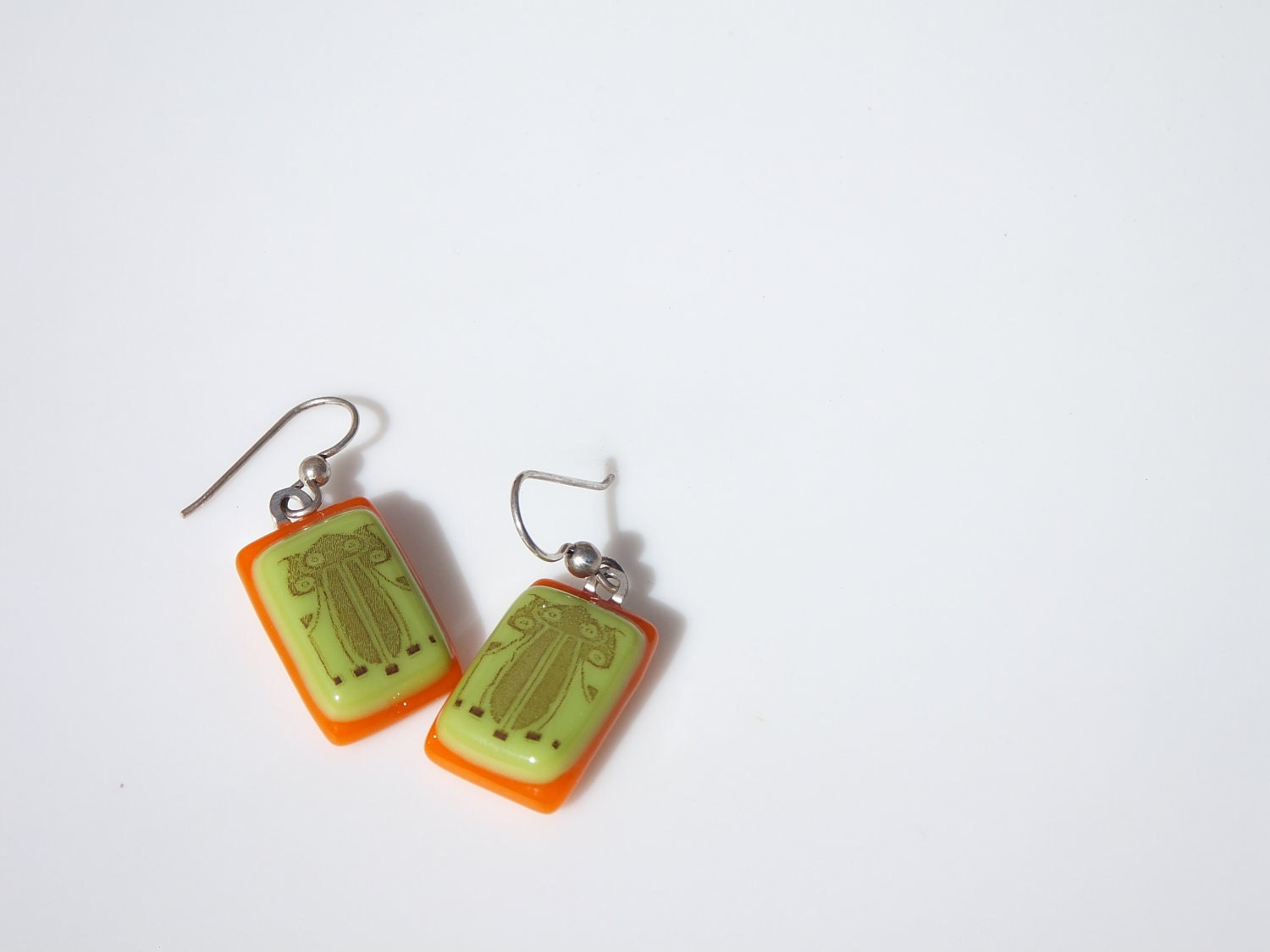 Orange and Lime Glass "Alien" Earrings FREE SHIPPING (to USA)