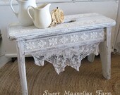 Shabby White Bench Stool - Romantic Lace - Chic Farmhouse -