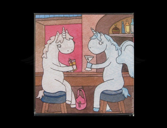 Magnet - Girls Night Out - Unicorn & Pegacorn Having Drinks - Illustration by A.Bamber