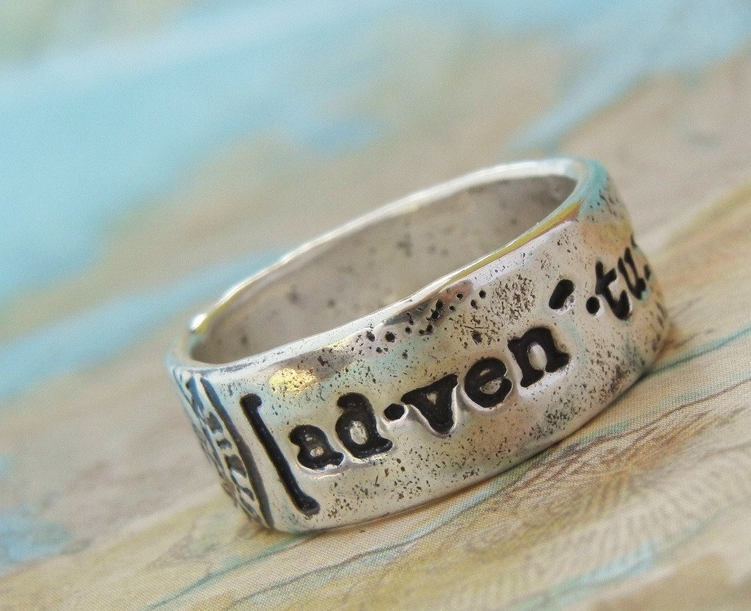Adventure Ring, Fine Silver Word Jewelry, Not All Who Wander Are Lost Ring, World Traveler Gift, Sizes 5 6 7 8 9 10 11 12 13 14