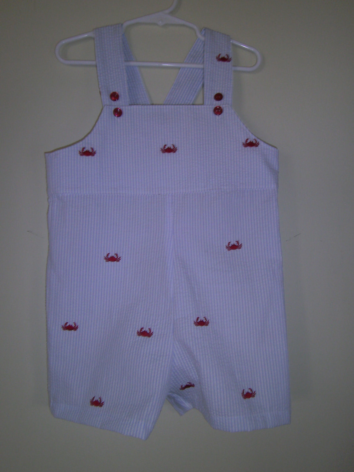 Boys, Short Overalls, Summer, Crabs, Blue Seersucker, Toddler