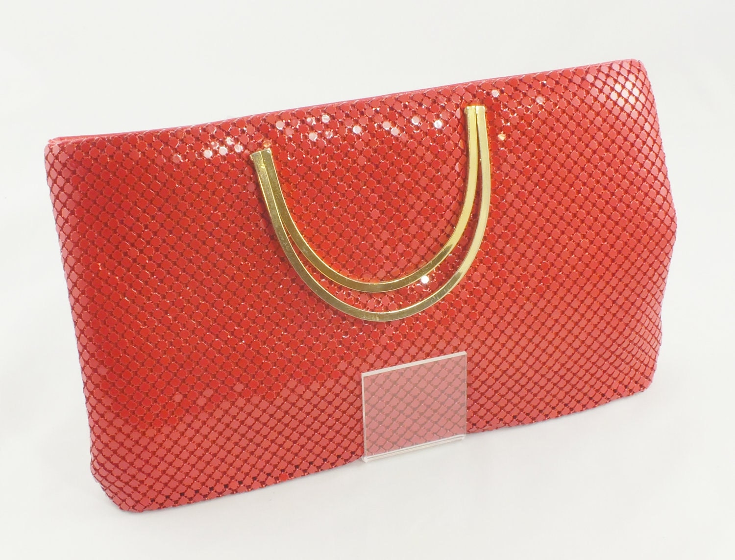 1970s Red Mesh Purse with Gold Handles