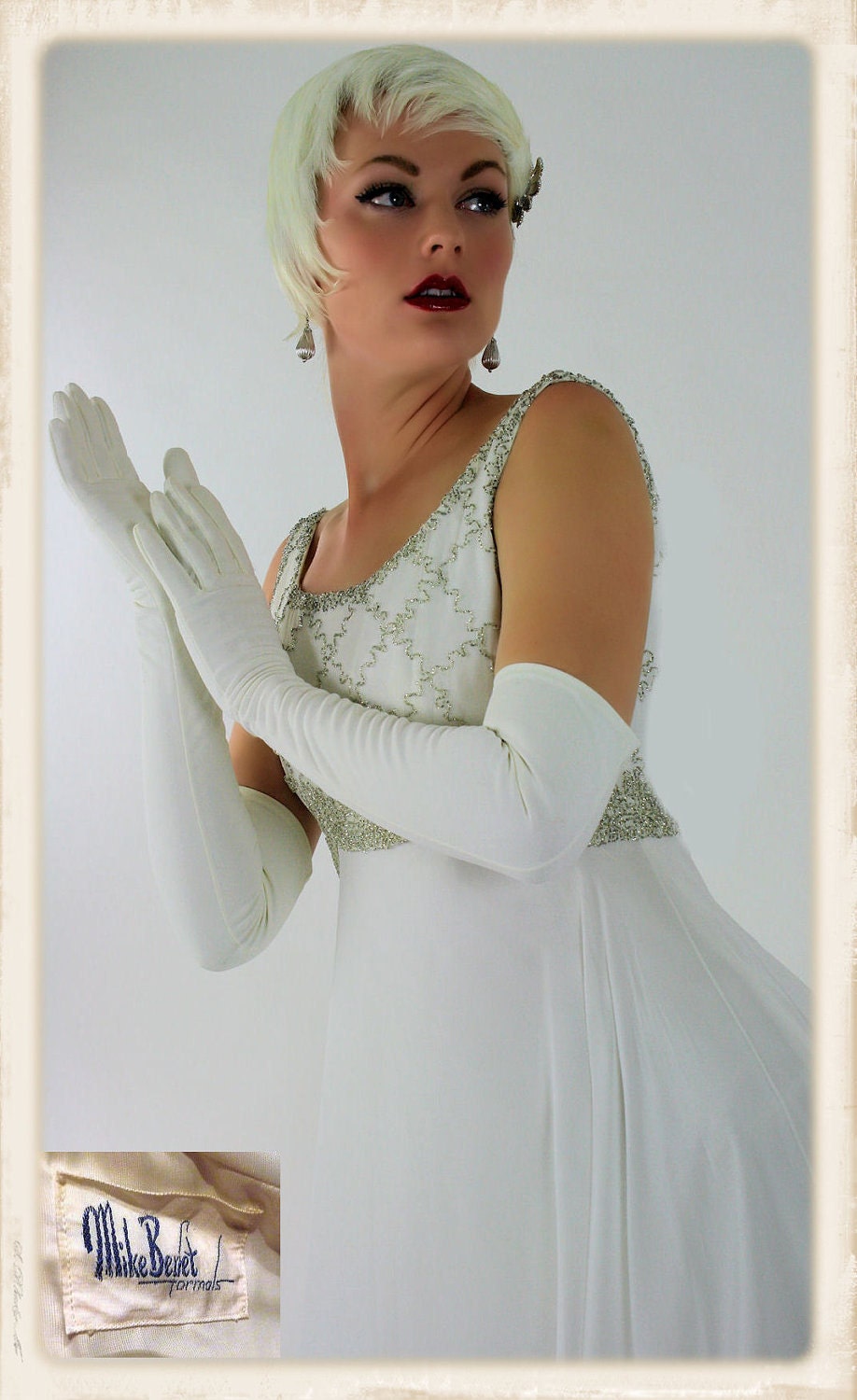 60s vintage bridal chiffon formal by Mike Benet  / xsmall
