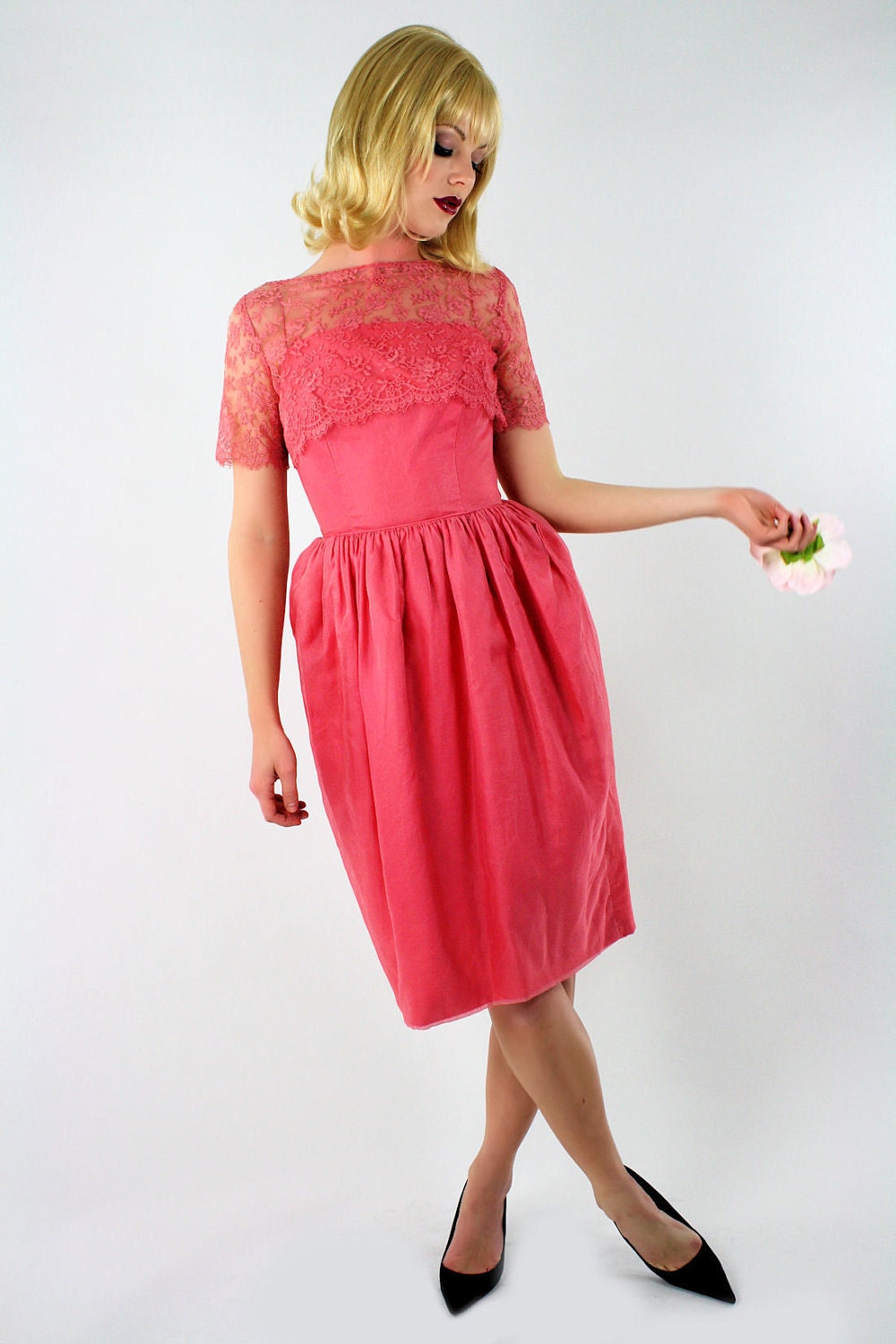 60s vintage pink bell dress by Harry Keiser / small