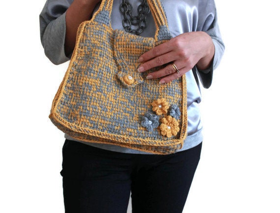 EXPRESS DELIVERY Yellow Grey  Bag Crochet Spring Fashion Holiday Accessories Fall Fashion Winter Trends Mother Day Gift