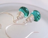 Quartz Earrings -   Handmade Jewelry,  Sterling  Silver, Green,   Quartz Jewelry,  Drop Earrings,  Wire Wrapped