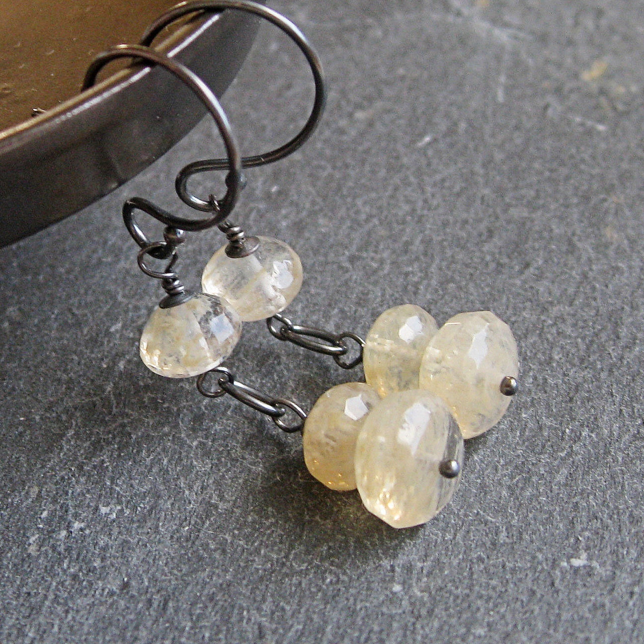 Quartz Earrings -   Handmade, Yellow, Quartz Jewelry, Gemstone Earrings, Oxidized Silver,  Dangle