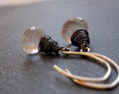 Quartz Earrings -  Handmade Jewelry, Golden,  Rutilated,      Gold Filled,  Drop Earrings,  Oxidized Silver, Quartz Jewelry