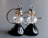 Handmade Earrings  - Oxidized Silver, , Crystal Earrings, Glass, Flower,  Swarovski Earrings, Handmade Jewellery, Black