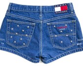 Studded Shorts, Vintage Distressed High Waisted Denim W29