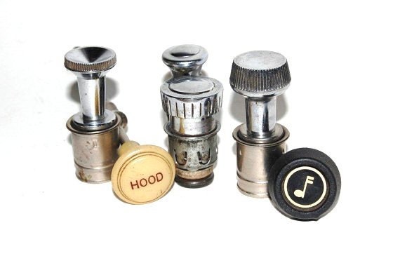 vintage auto knobs - chrome cigarette lighters - music - hood - dashboard hardware