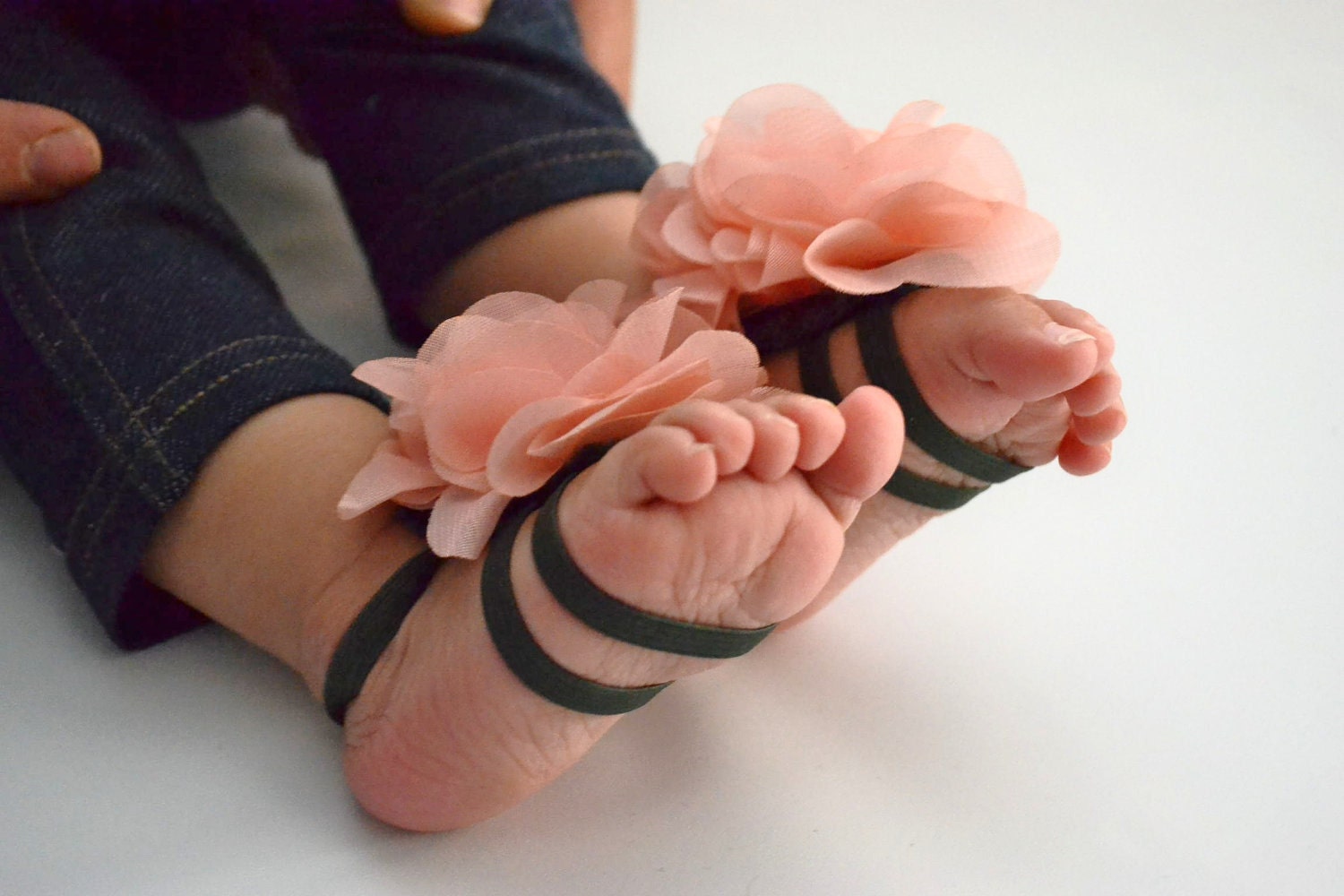 Vintage pink baby barefoot sandals- baby sandals