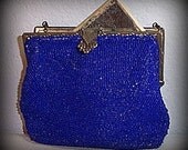 Vintage Beaded Cobalt Blue Purse with Chain