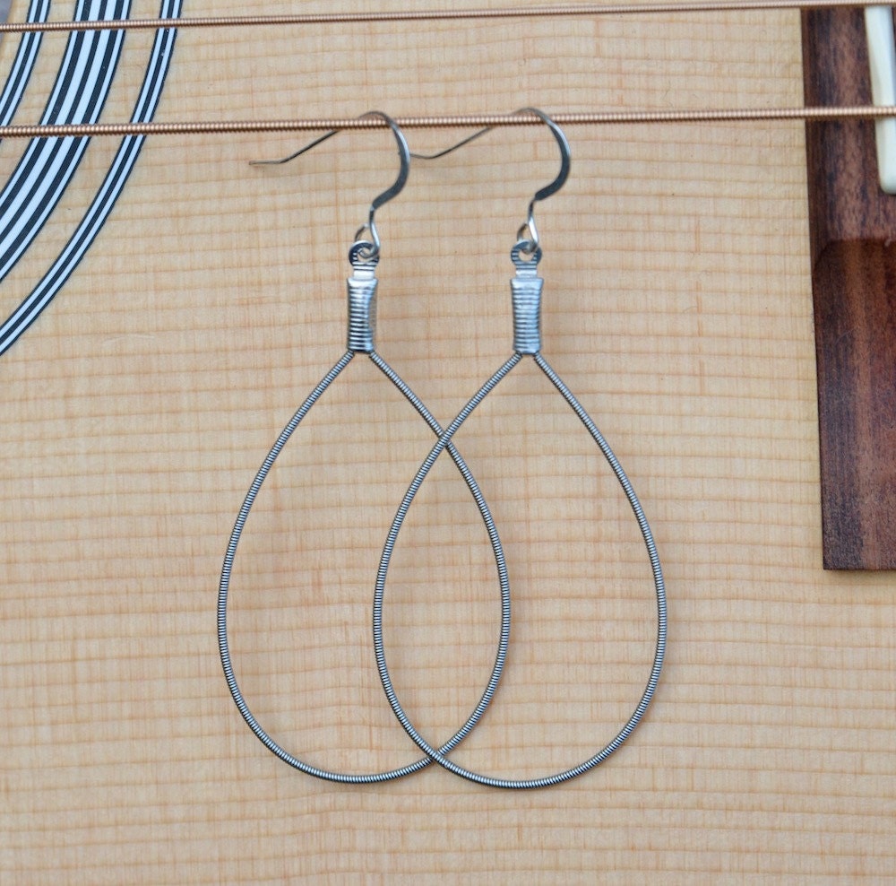 Elegant Simple Silver Teardrop Guitar String Earrings Gift for Musician or Music lover