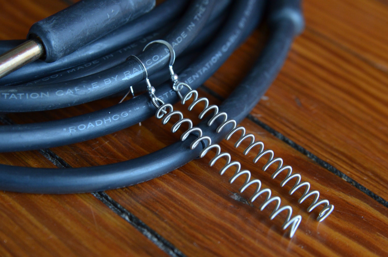 Whimsical Silvery Coil Recycled Guitar String Earrings Gift for Musician or Music lover