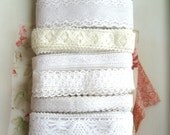 Cotton Lace Fabric Trim - White Cream Floral Crochet Cotton Lace Ribbon Trim 8 Designs Set 16 Meters