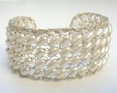 Freshwater Pearls Knit Wire Crochet Sterling Silver Cuff