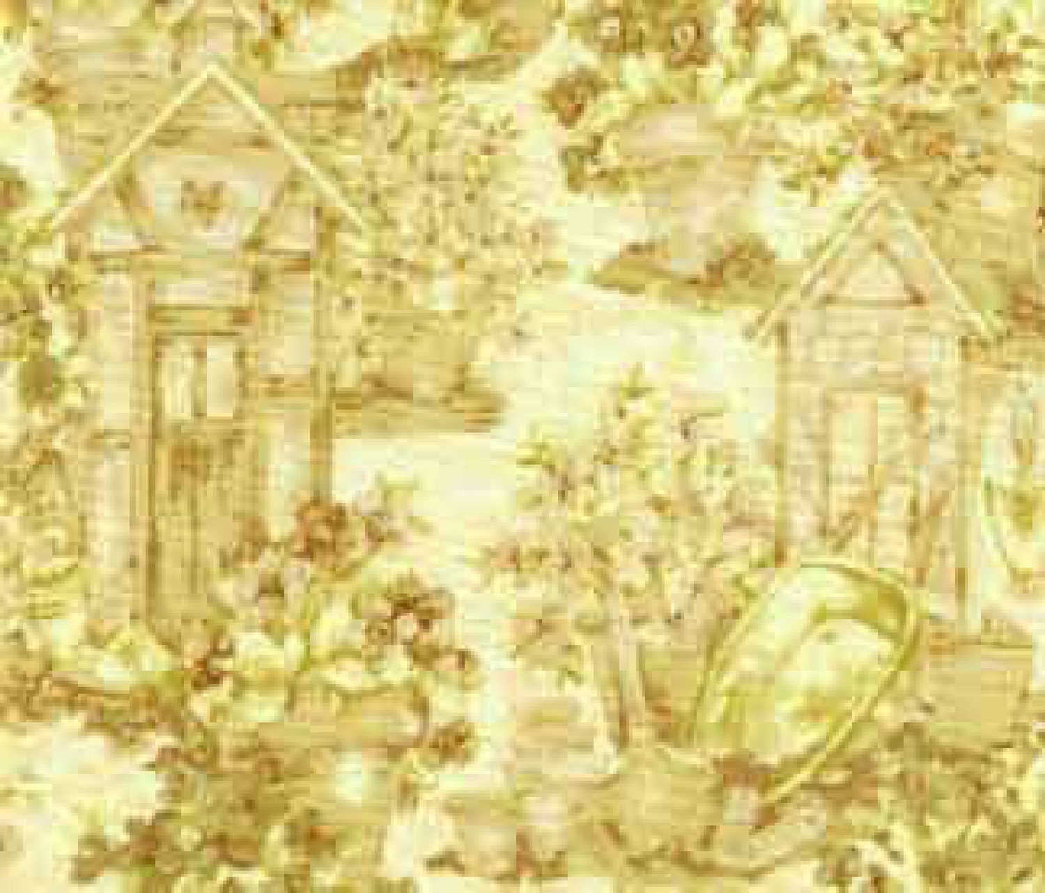 Red Rooster Fabrics - Gardening Shed / Ivory on Ivory