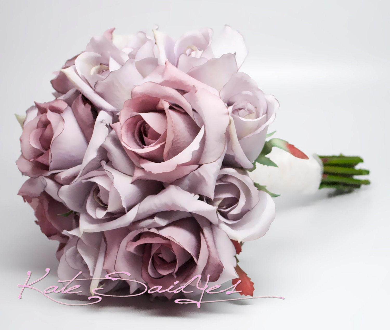 Wedding Bouquet - Lavender Rose and Lace Silk Bridal Bouquet