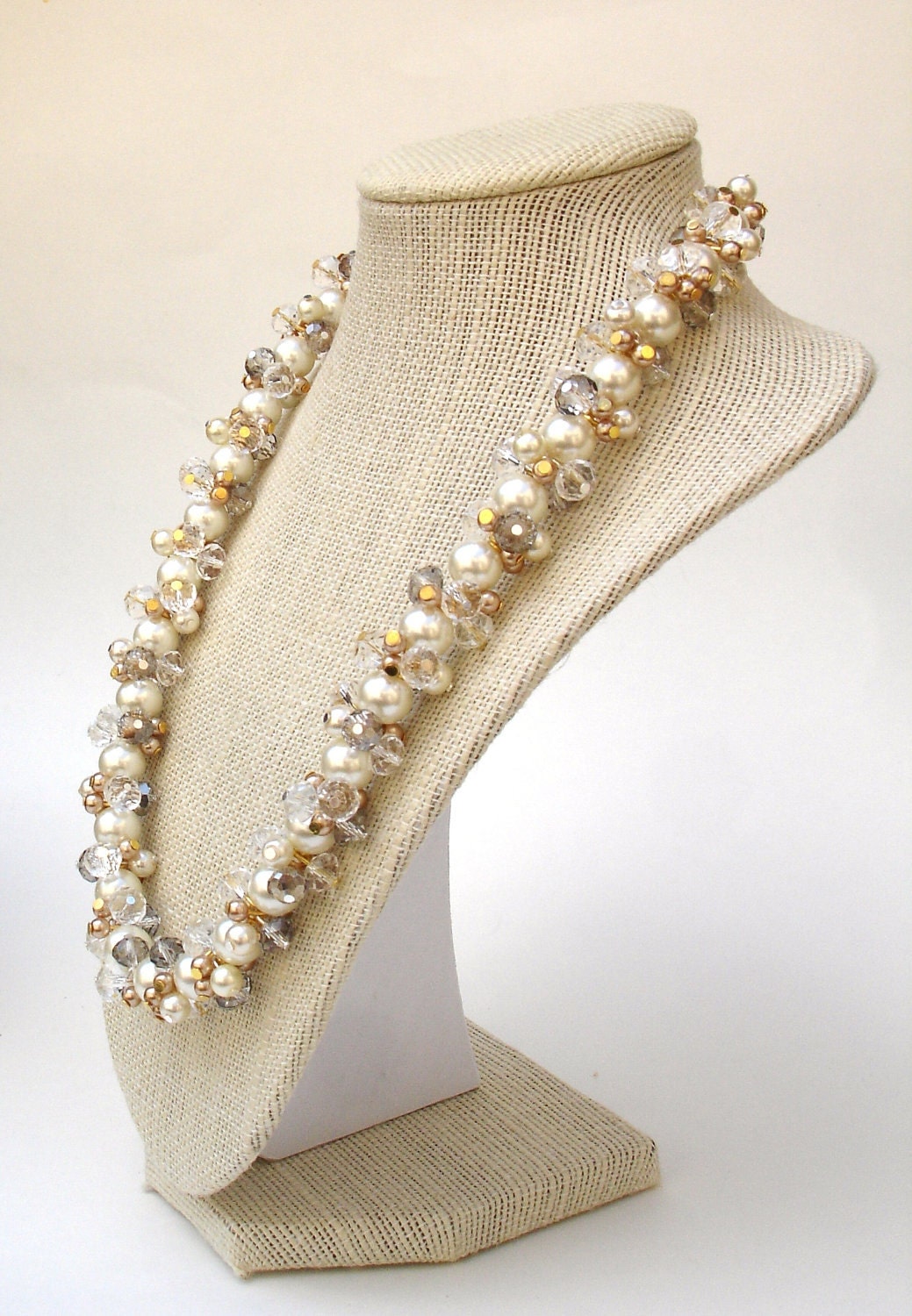 Bridal Crystal and Pearl Cluster Necklace
