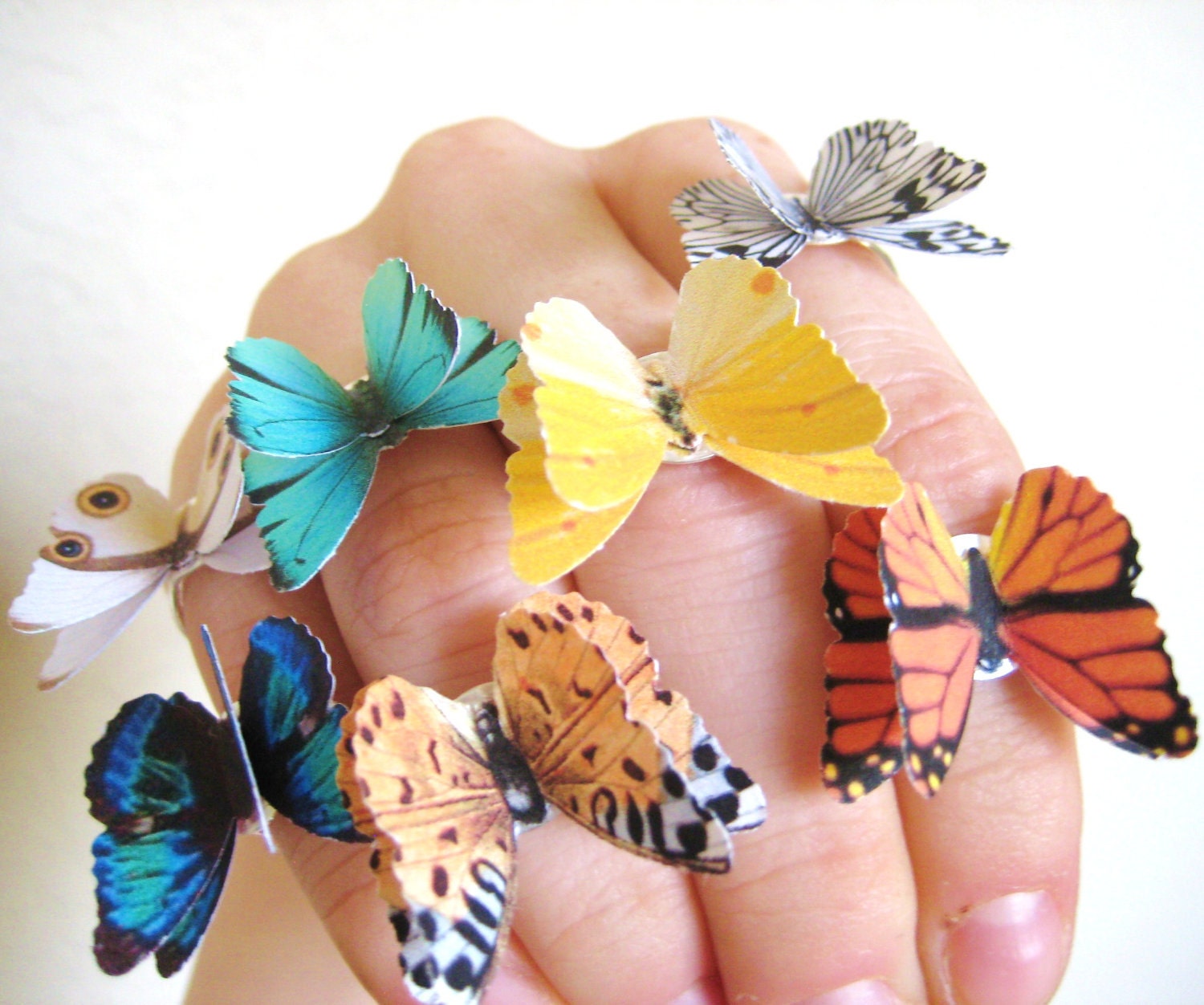 Paper Jewelry 3D Butterfly Wing Ring Colorful Bright Colors