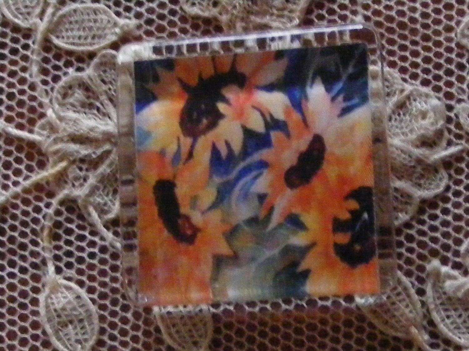 Glass Tile Magnet with Print of Original Watercolor-Sunflowers