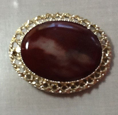 Petrified Wood Brooch or Pendant in Goldtone Setting