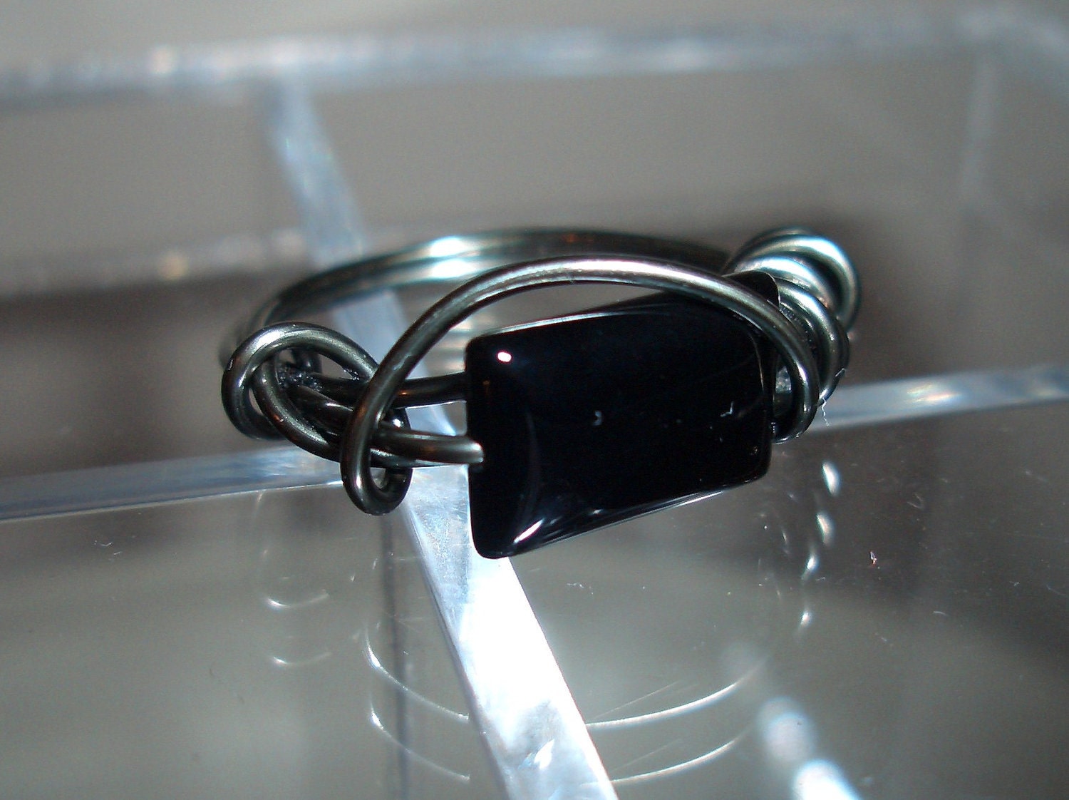 Mens Black Onyx Wire Wrap Ring