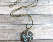 Fabric Button Necklace: Brown/Blue/White