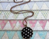 Fabric Button Necklace: Black and White Polka Dot