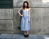 FEMININE 1920s Drop Waist Dress - Crochet cream and light blue embroidery