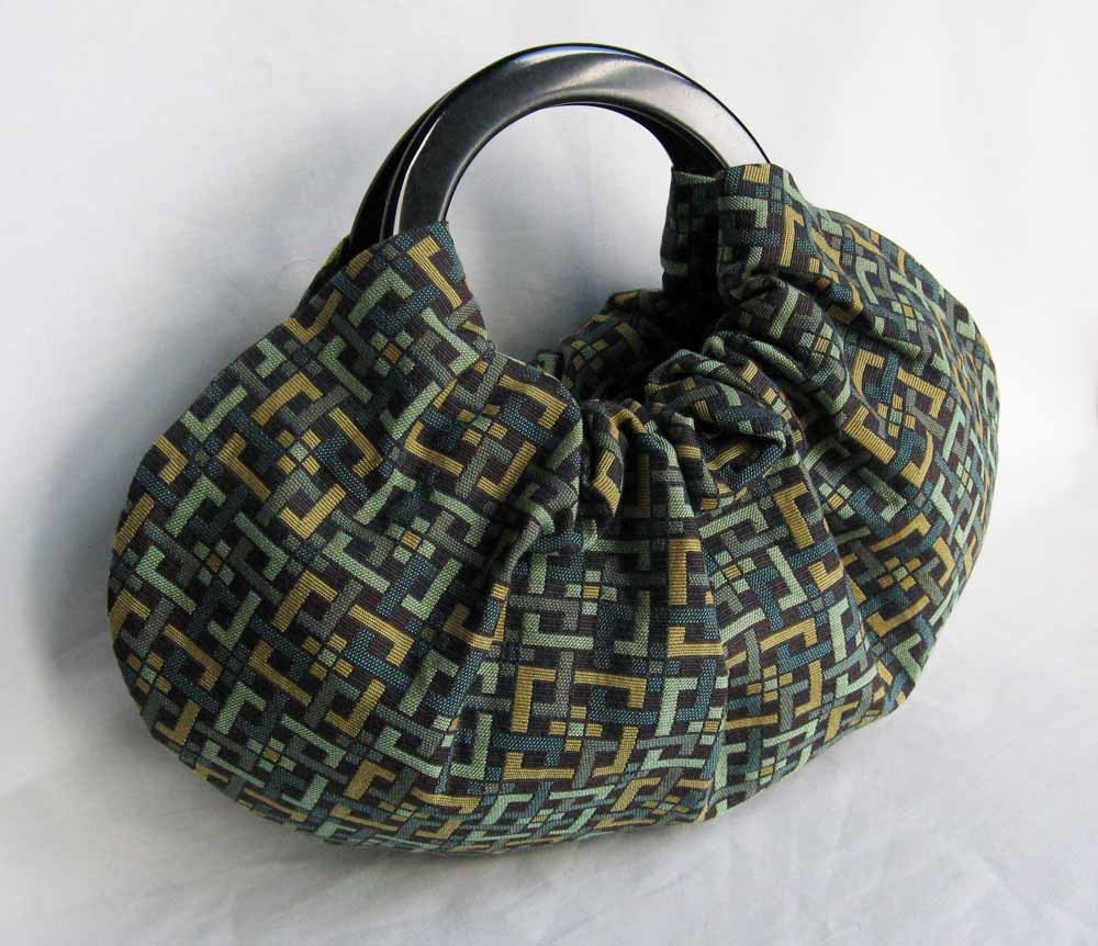 Geometric Knots Upholstery Remnant Handbag with Black Handles - Ready to Ship