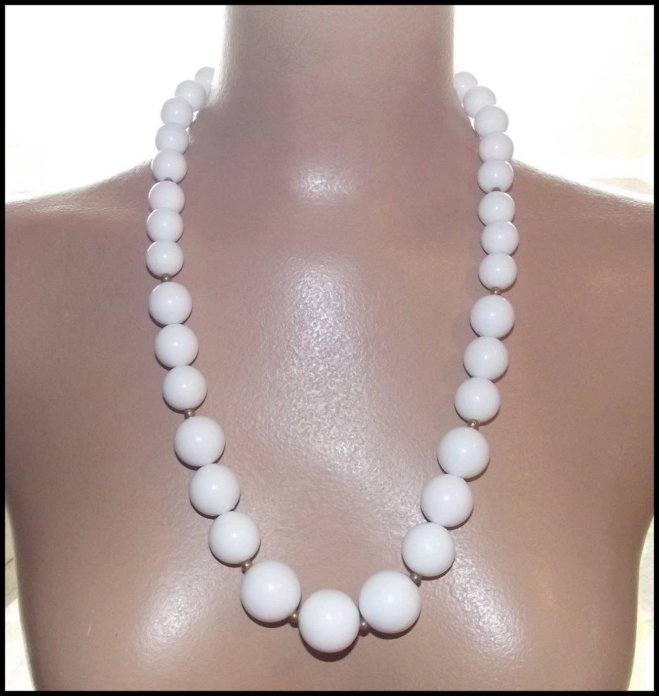 Vintage 1960's White BIG Bead Long Gumball Necklace 1950's Beads MADMEN