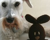 Dog toy bunny , reinforced with embroidered eyes and stitches.