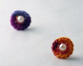 Crochet Earrings Studs Mini Circles Lavender Tangerine Rose Fuchsia