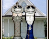 Hand Painted Folk Art Halloween  AMERICAN GOTHIC SKELETON Salt Shaker and Pepper Mill Art....One-of-a-Kind