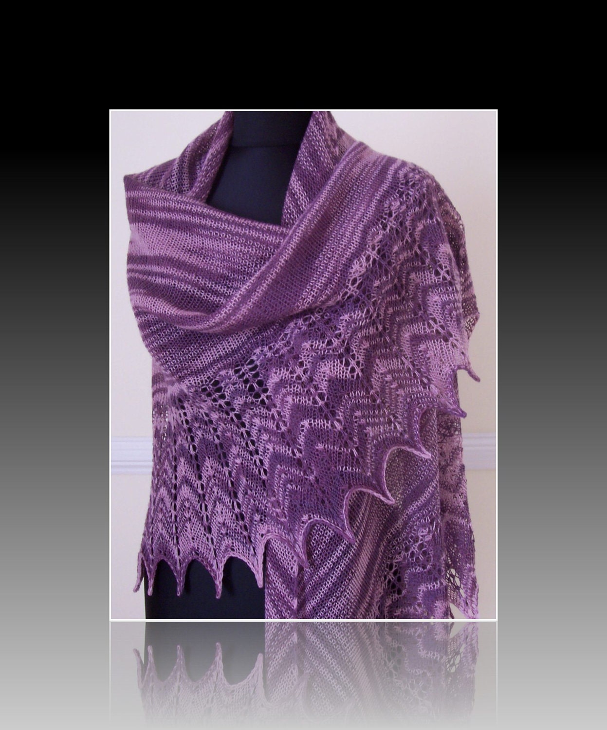 Hand knitted Lace Shawl, Triangle Purple Violet Amethyst Merino Wool