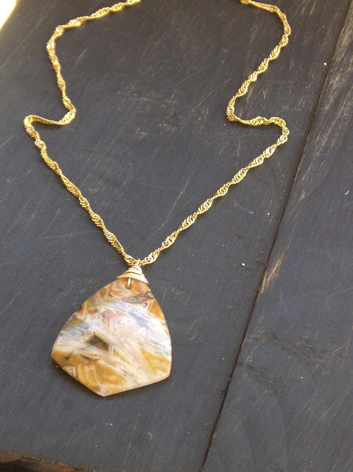Whiskey and Old Lace . Past and Present. Vintage 14K gold vermeil chain and Bamboo Agate necklace